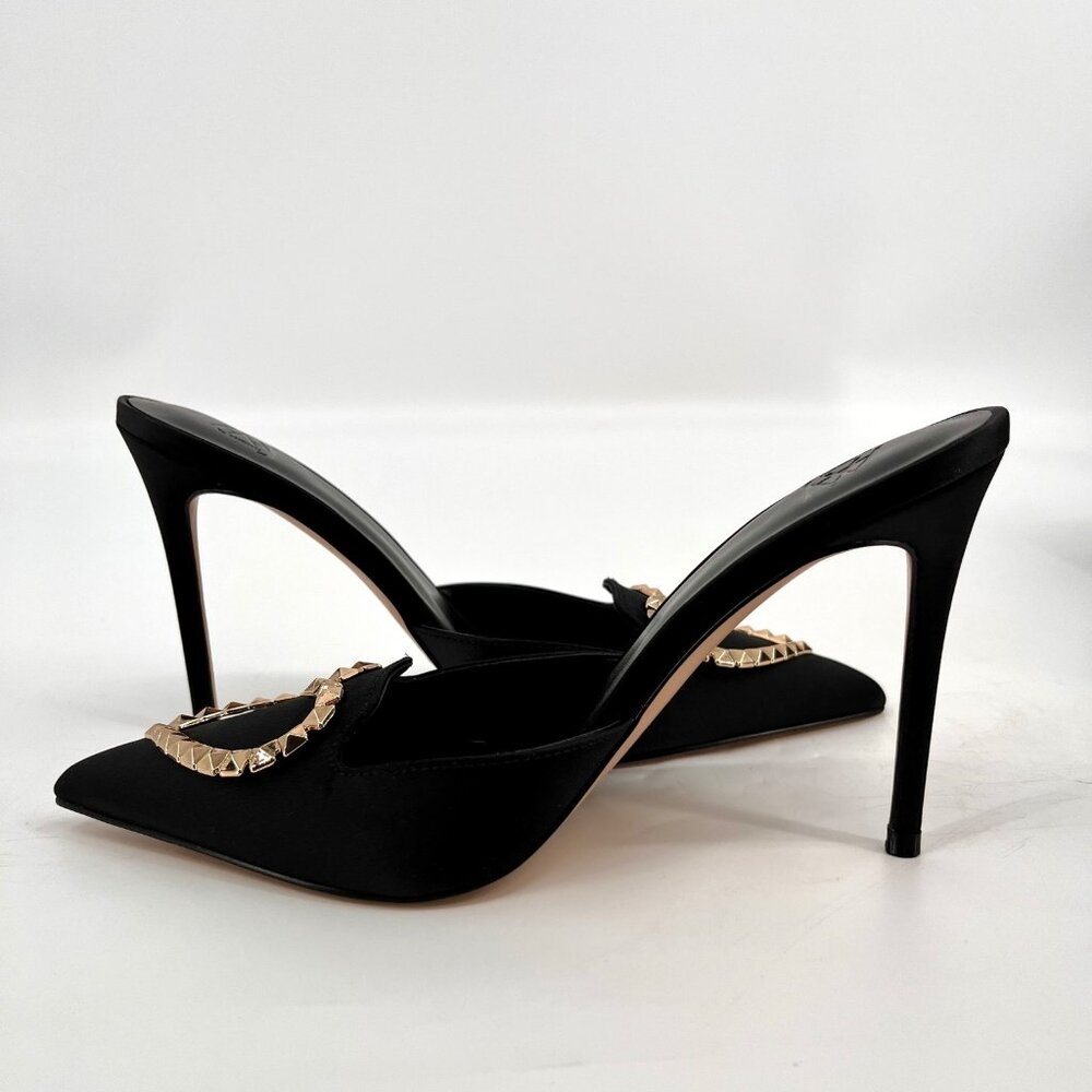 AAJ by Aminah Aviva Heart Mule Pumps Size 8M Black Microfiber Fabric Pointed Toe - Picture 7 of 16